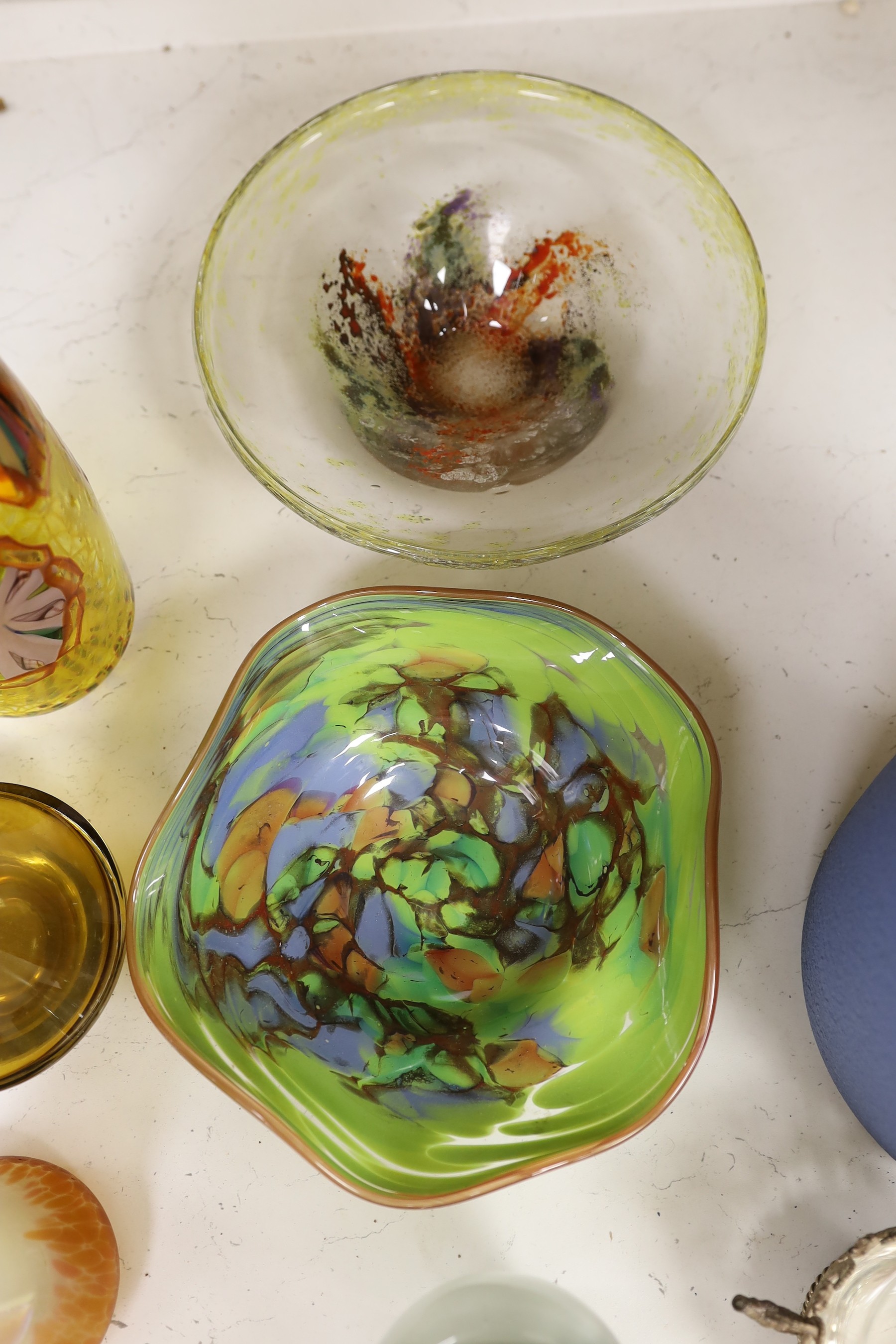A collection of assorted Scandinavian glassware including Kosta, Erik Hoglund for Boda and Tapio Wirkkala, tallest 58cm